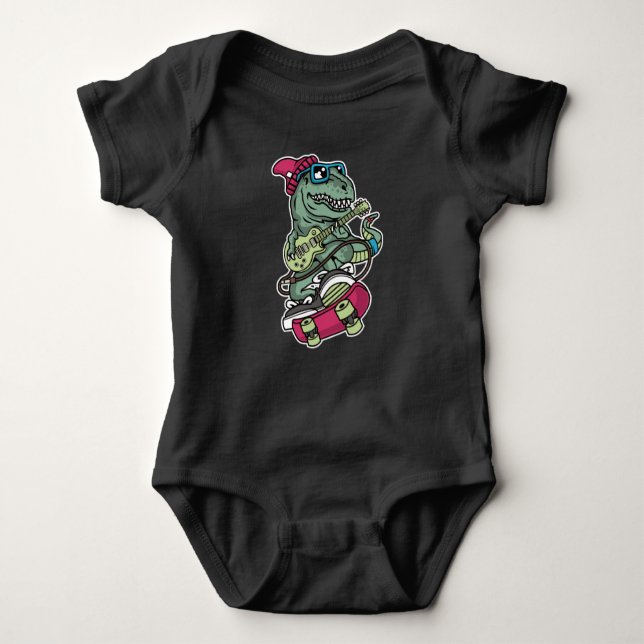 T-Rex Guitarist Skate Design Baby Bodysuit (Front)