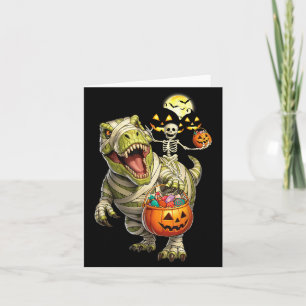 T-Rex Halloween y Ghost Skeleton Riding Mummy Card