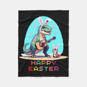 T-rex Happy Easter Eggs Retro Vintage Pixel Art Ro Fleece Blanket