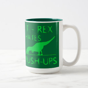 T REX HATES PUSHUPS Funny Dino Design Two-Tone Coffee Mug