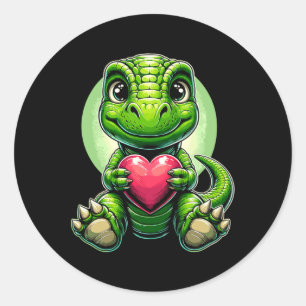 T-rex Holding Heart Valentine's Day Cute Dinosaur  Classic Round Sticker