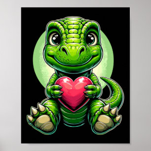 T-rex Holding Heart Valentine's Day Cute Dinosaur Poster