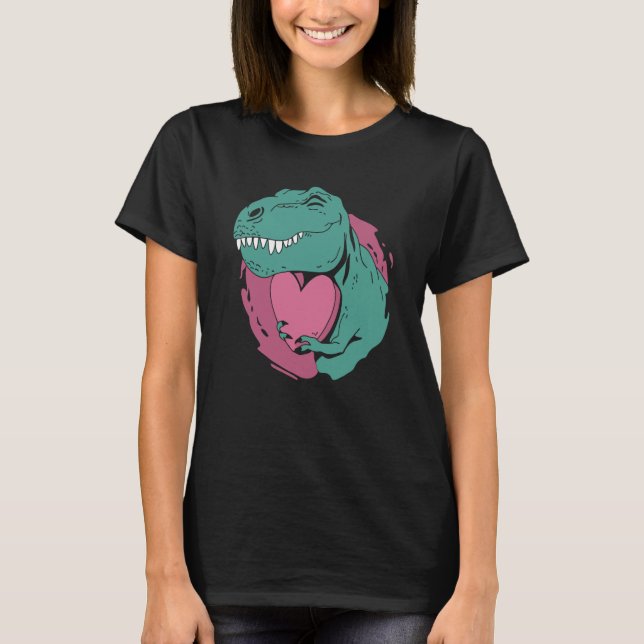 T Rex Hugging a Heart Valentine Tyrannosaur Rex Cu T-Shirt (Front)
