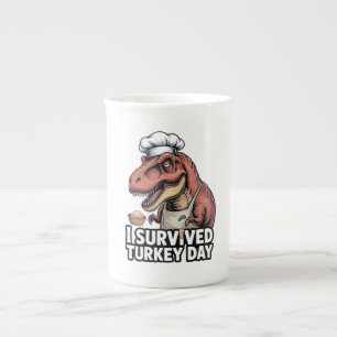 T-Rex I Survived Turkey Day Chef Bone China Mug