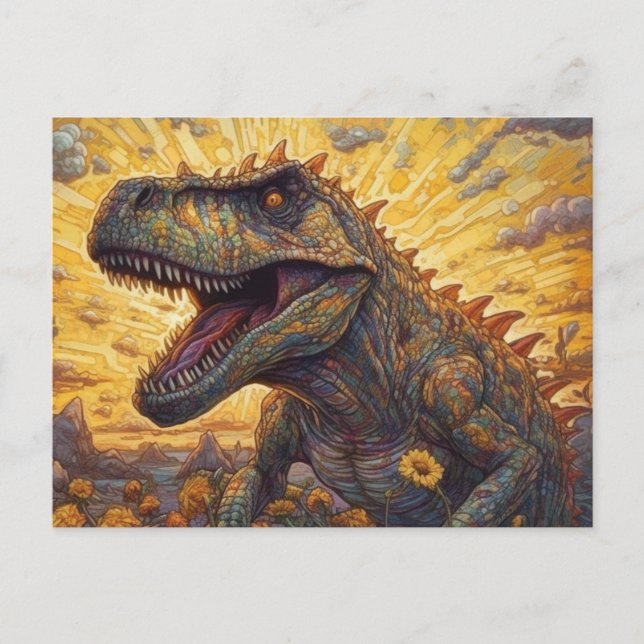 T-rex in a Sunflower field Postcard (Front)