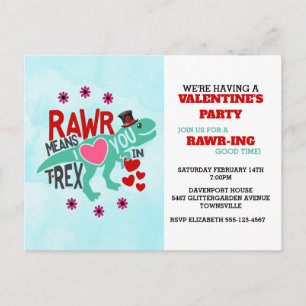 T-Rex in a Top Hat Cute Funny Valentine Invitation Postcard