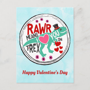 T-Rex in a Top Hat Cute Funny Valentine Postcard
