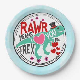 T-Rex in a Top Hat Cute Funny Valentine's Day Paper Plate