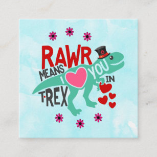 T-Rex in a Top Hat Cute Funny Valentine's Day Square Business Card