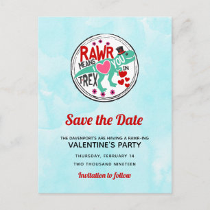 T-Rex in a Top Hat Funny Valentine Save the Date Postcard
