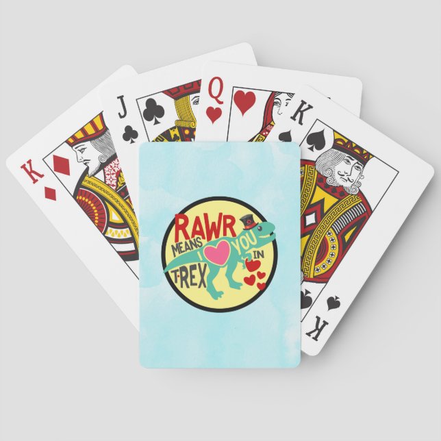 T-Rex in a Top Hat Rawr Means I Love You Funny Playing Cards (Back)