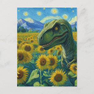 T-Rex in the Sunflower Field Van Gogh Postcard