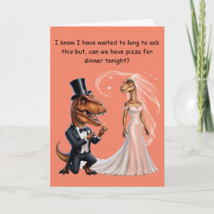 T-rex in tux holding ring proposing trex  card