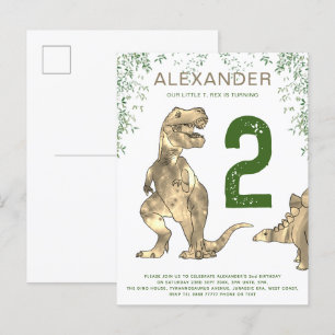 T. rex jungle 2nd Birthday Party Budget Invitation Postcard