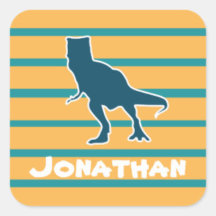 T-rex jurassic dinosaur cartoon custom name square sticker