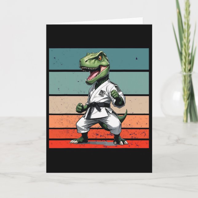 T.rex Karate Gi Black Belts Fierce Powerful Stance Card (Front)