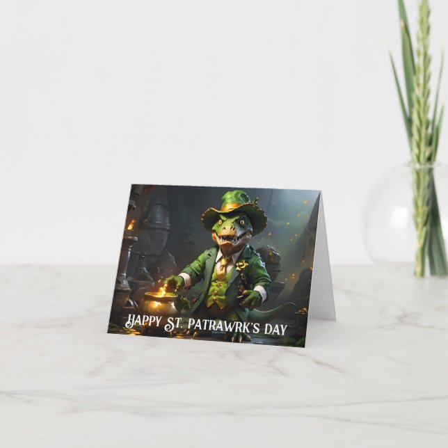T-Rex Leprechaun with gold cauldron  Card (Front)