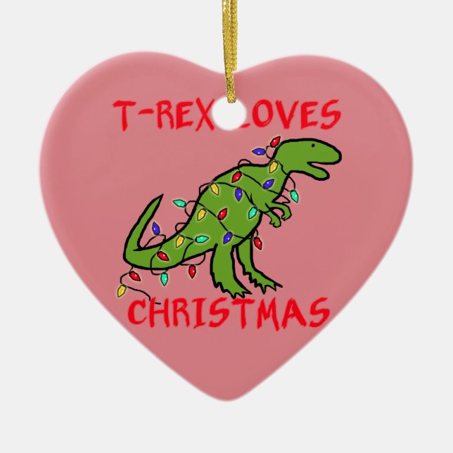 T-Rex Loves Christmas Ceramic Tree Decoration (Front)
