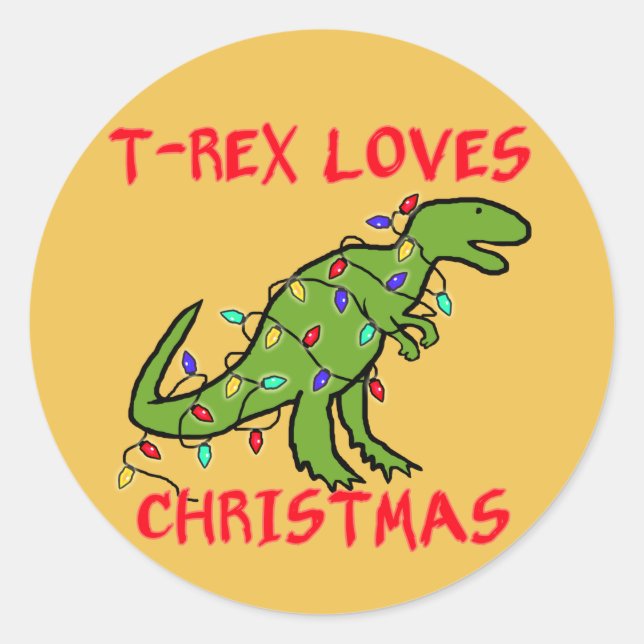 T-Rex Loves Christmas Classic Round Sticker (Front)