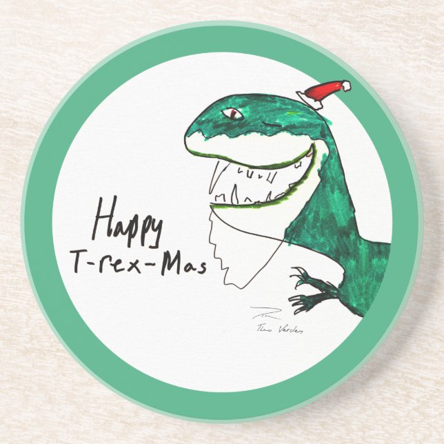 T-Rex-Mas Christmas Round Coaster (Front)