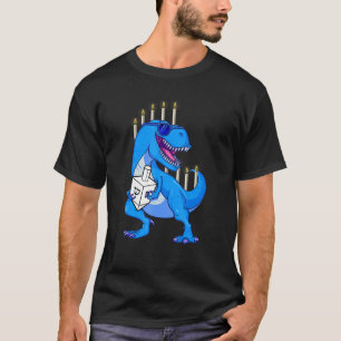T Rex Menorah Holding Dreidel Jewish Dinosaur Hanu T-Shirt