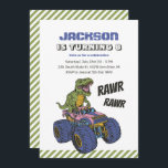 T-Rex Monster Truck Rawr Dinosaur Kids Birthday Invitation<br><div class="desc">Cute design for kids,  boys or girls who love dinosaur,  dino cartoon,  T-rex and other dinosaur species. Perfect for Jurassic theme birthday party. You can customise the wording to fit other occasions.</div>