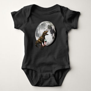 T-Rex on a Bicycle with Roses Circling the Moon Baby Bodysuit