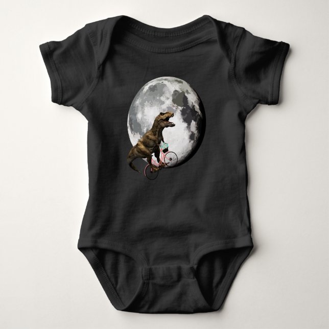 T-Rex on a Bicycle with Roses Circling the Moon Baby Bodysuit (Front)