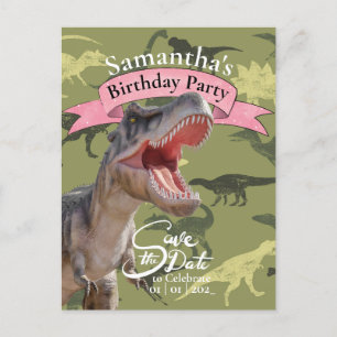 T Rex, Pattern Birthday Girl Postcard