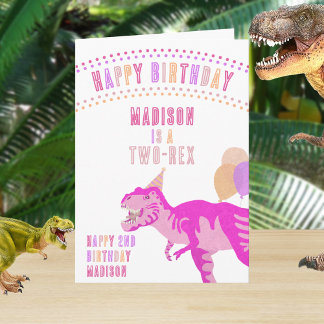 T-Rex Pink Any Age Dinosaur Happy Birthday Card