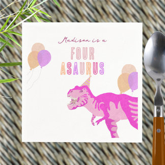 T-Rex Pink Cute Any Age Dinosaur Birthday Party Napkin