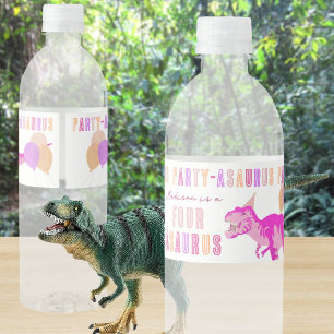 T-Rex Pink Cute Colourful Dino Party Birthday Water Bottle Label