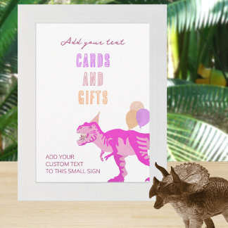 T-Rex Pink Dino 5x7 Portrait Editable Sign Card