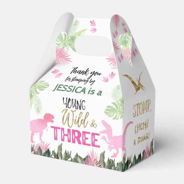 T-Rex Pink Dinosaur Girl Dino  Favour Box (Front Side)