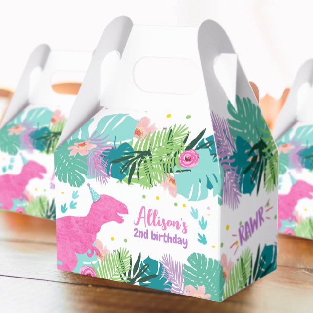 T-Rex Pink Dinosaur Girl Dino Prehistoric Birthday Favour Box (Creator Uploaded)
