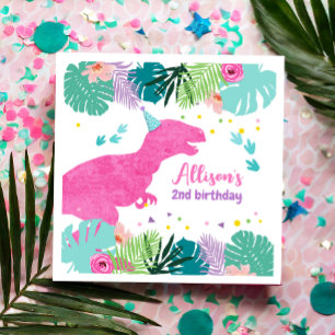 T-Rex Pink Dinosaur Girl Dino Prehistoric Birthday Napkin