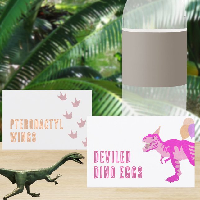 T-Rex Pink DIY Folded Dinosaur Food Tent Cards (Create your own cute food tent signs for your pink dinosaur birthday party)