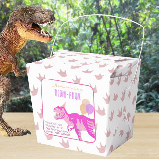 T-Rex Pink Thank You Birthday Dino Party Favour Box