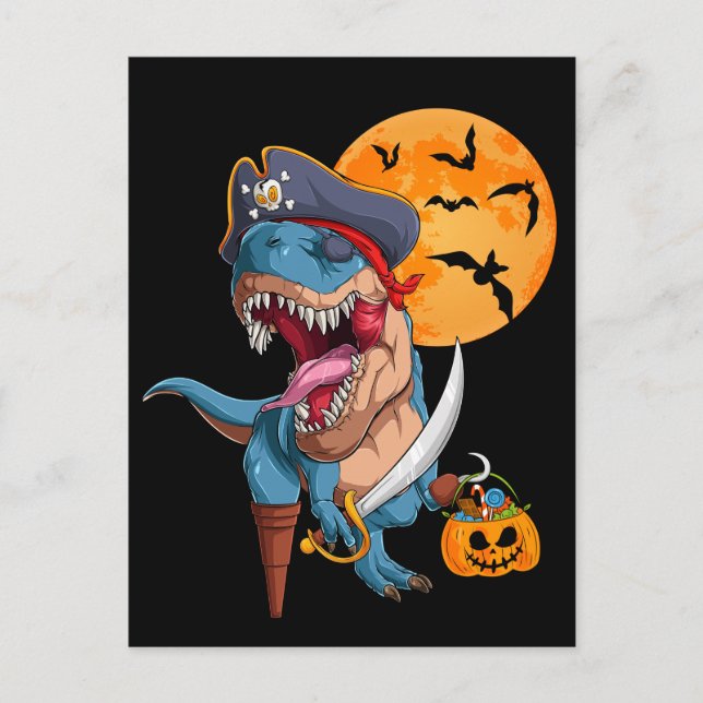 T-Rex Pirate Trick Arrr Treat Halloween Dinosaur Postcard (Front)