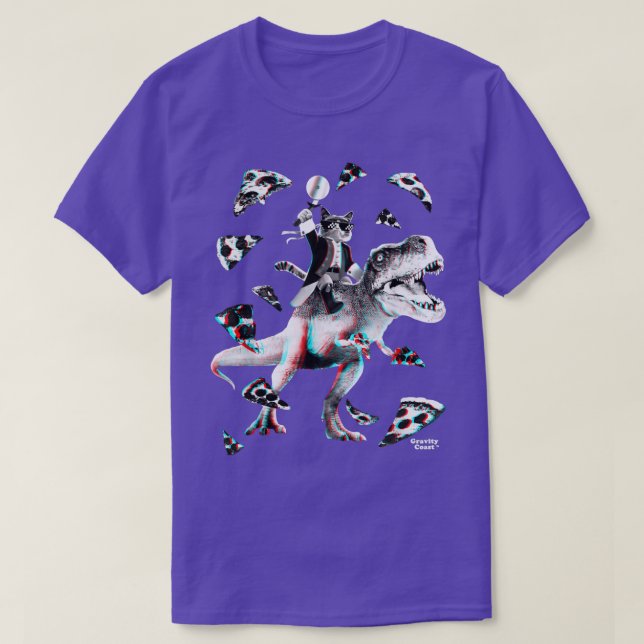 T Rex Pizza Party Cat Riding Dinosaur Funny Dino F T-Shirt (Design Front)
