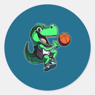 T rex playing basketball coach dino trex rex sport classic round sticker