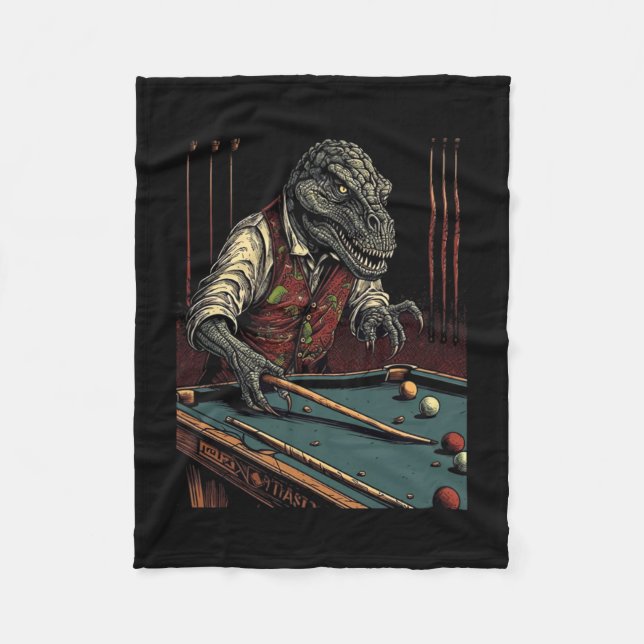 T Rex Playing Billiards Dinosaur Billiard Player D Fleece Blanket (Front)