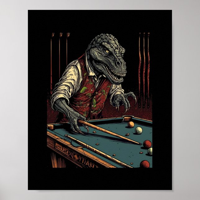 T Rex Playing Billiards Dinosaur Billiard Player D Poster (Front)