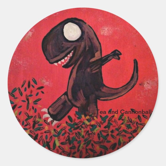 T-Rex Plays In The Leaves Classic Round Sticker (Front)