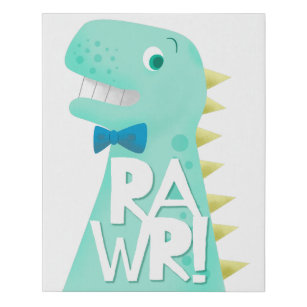 T-Rex RAWR Dinosaur Nursery Kids Room Faux Canvas Print