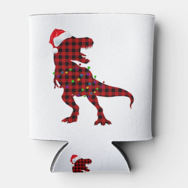 T Rex Red Plaid Buffalo Dinosaur Christmas Pyjamas Can Cooler (Front)