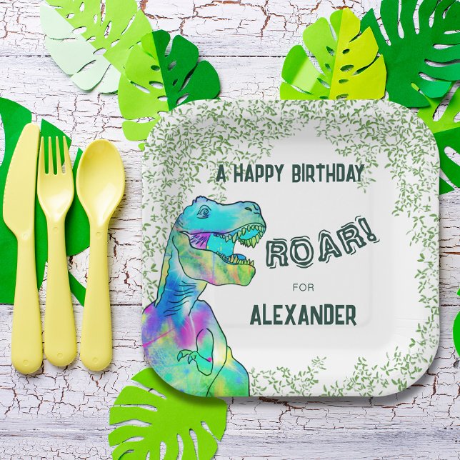 T-Rex Roar Dinosaur Jungle Birthday Party Paper Plate (T-rex birthday party roar dinosaur jungle personalized paper plate)
