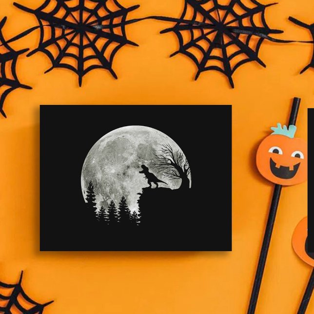 t-rex roar on mountain halloween moon postcard (Creator Uploaded)