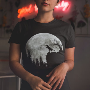 t-rex roar on mountain halloween moon T-Shirt