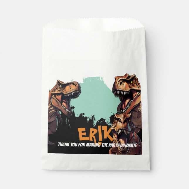 T-Rex Roar Personalised Dinosaur Birthday Favour Bag (Front)